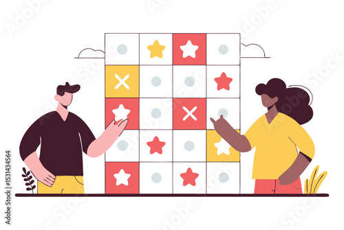 A 3x3 rounded tile puzzle showing levels of probability and impact, solved collaboratively