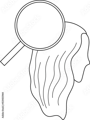 Coloring page with stylized female head in flat style with a magnifying glass near the hair. Symbol of checking for lice (pediculosis)