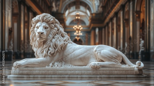 Marble lion statue in grand hall