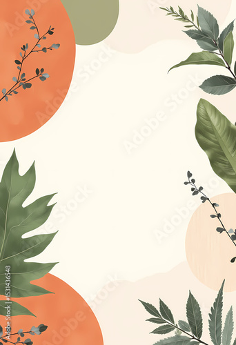Vertical Nature Layout with Bold Leaves and Terracotta Shapes