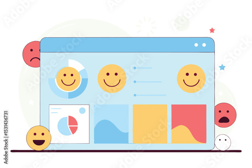 Interface made of rounded tabs and bubbly widgets showing leads, calls, and engagement with smiley icons