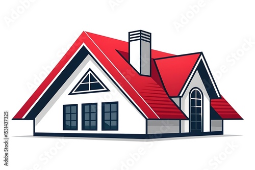 Redroofed house isolated on white background