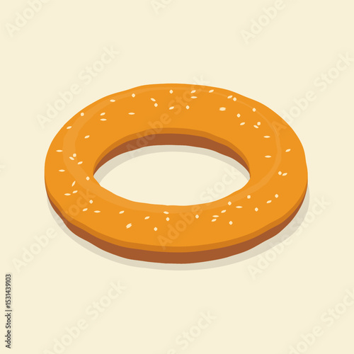 Fresh bagel with sesame seeds. Isometric flat vector illustration. Eps 10.