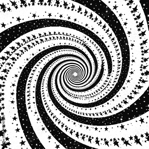 Black and white swirl pattern with stars in spiral design  