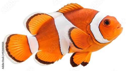 Vibrant Orange Clownfish Profile View, Detailed Fins, Aquatic Life, Marine Animal Clownfish, Underwater Photography
