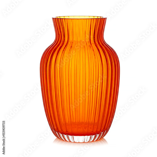 Beautiful glass orange vase isolated on white background
