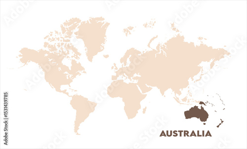 Australia highlighted on world map-10, Map of Australia, highlighted on the world map, Australia on the world map, Satellite view, Australia location on the globe.