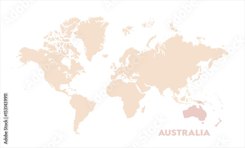 Australia highlighted on world map-13, Map of Australia, highlighted on the world map, Australia on the world map, Satellite view, Australia location on the globe.