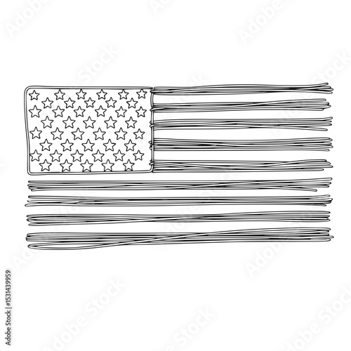 American flag made from spaghettis illustration in abstract line art style  