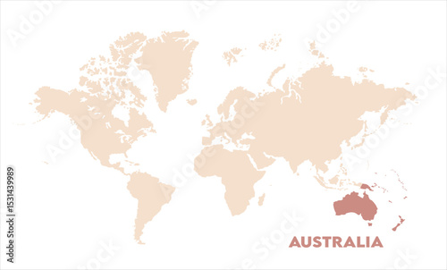 Australia highlighted on world map-14, Map of Australia, highlighted on the world map, Australia on the world map, Satellite view, Australia location on the globe.