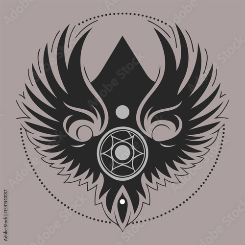 Winged Skull and Crossbones Tattoo Design with Tribal and Gothic Elements