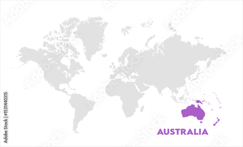 Australia in world map-05, Map of Australia, highlighted on the world map, Australia on the world map, Satellite view, Australia location on the globe.