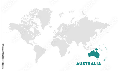Australia in world map-08, Map of Australia, highlighted on the world map, Australia on the world map, Satellite view, Australia location on the globe.