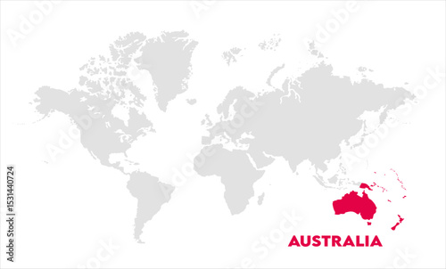 Australia in world map-15, Map of Australia, highlighted on the world map, Australia on the world map, Satellite view, Australia location on the globe.