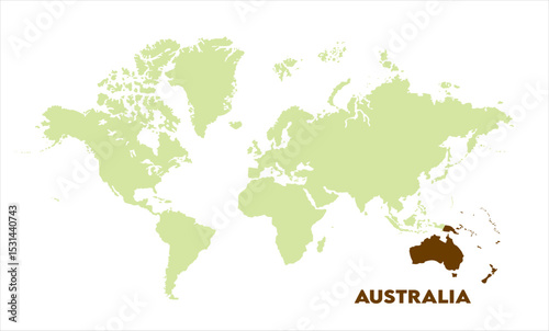 Interactive world map with Australia focus-01, Map of Australia, highlighted on the world map, Australia on the world map, Satellite view, Australia location on the globe.