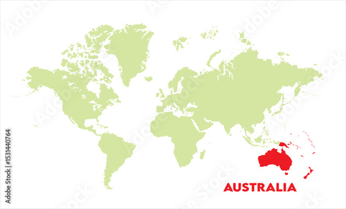 Interactive world map with Australia focus-02, Map of Australia, highlighted on the world map, Australia on the world map, Satellite view, Australia location on the globe.