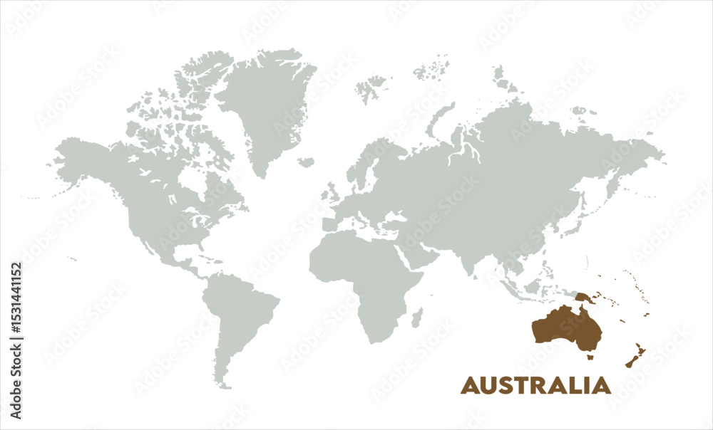 Naklejka premium Minimalist Australia map-04, Map of Australia, highlighted on the world map, Australia on the world map, Satellite view, Australia location on the globe.