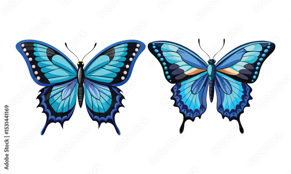 Obraz premium Vibrant Blue Morpho Butterfly Cartoon Illustration - Realistic & Stylized Designs