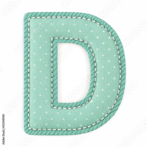 Stylish letter D with polka dots and stitched details on a white background for educational design
