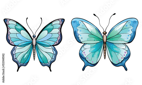 Beautiful Blue & Teal Butterfly Watercolor Drawings - Artistic Insect Illustrations
