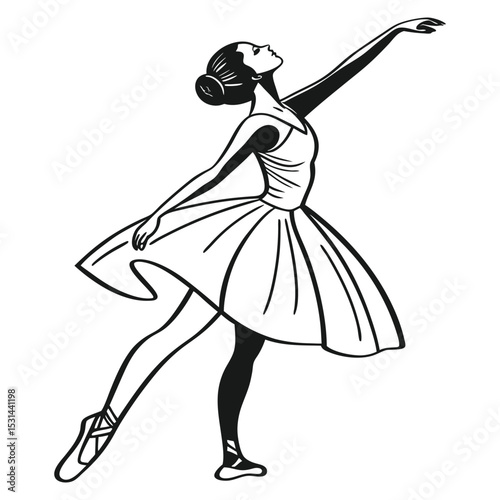 Elegant ballerina in a classic pose black and white illustration