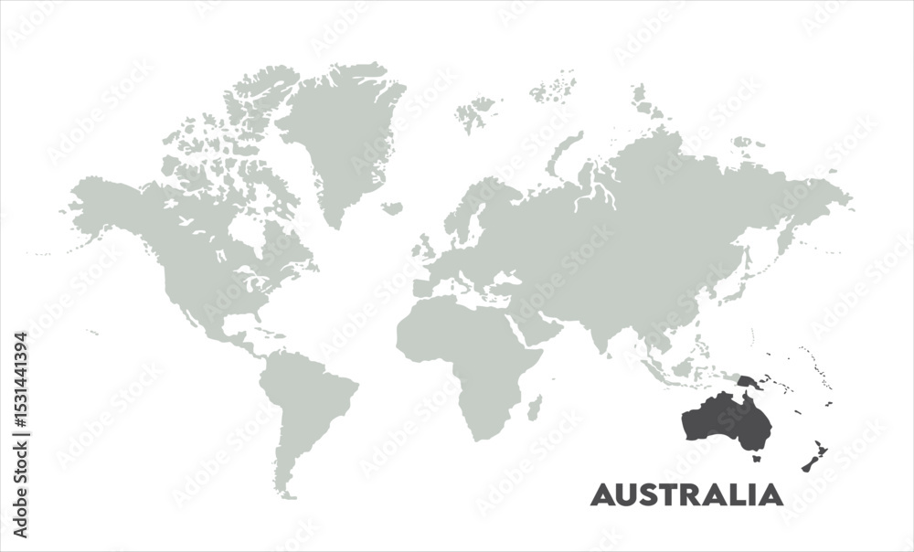 Naklejka premium Minimalist Australia map-10, Map of Australia, highlighted on the world map, Australia on the world map, Satellite view, Australia location on the globe.
