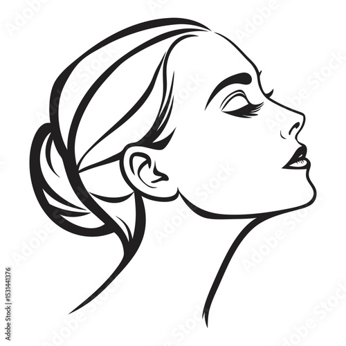 Elegant woman profile line art illustration