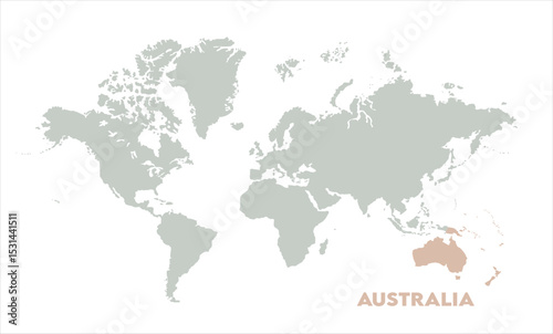 Minimalist Australia map-13, Map of Australia, highlighted on the world map, Australia on the world map, Satellite view, Australia location on the globe.