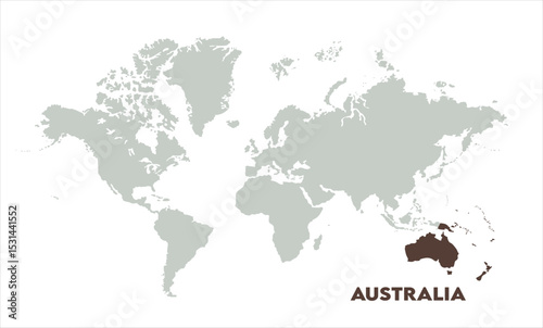 Minimalist Australia map-14, Map of Australia, highlighted on the world map, Australia on the world map, Satellite view, Australia location on the globe.