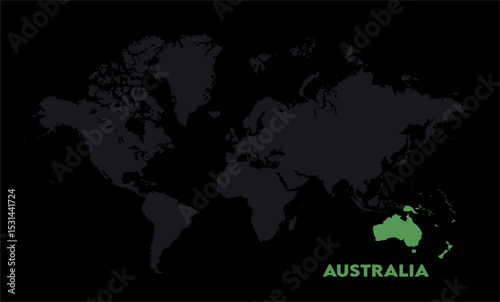 Vector world map with Australia-05, Map of Australia, highlighted on the world map, Australia on the world map, Satellite view, Australia location on the globe.