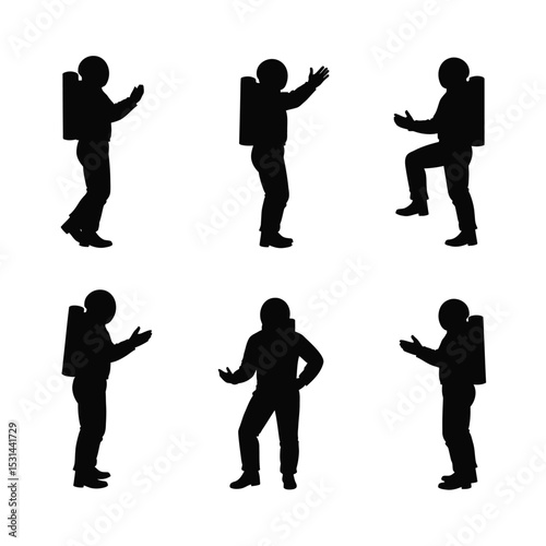 Six astronaut silhouettes in various poses space set