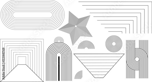 Mid-Century Modern Abstract Minimal Elements, Aesthetic Contemporary Stripe Line Art and Geometric Shapes in Orange, Perfect for Wall Art, Home Décor, and Wallpaper Designs