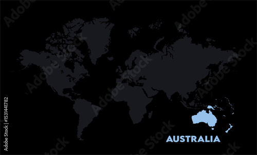 Vector world map with Australia-07, Map of Australia, highlighted on the world map, Australia on the world map, Satellite view, Australia location on the globe.