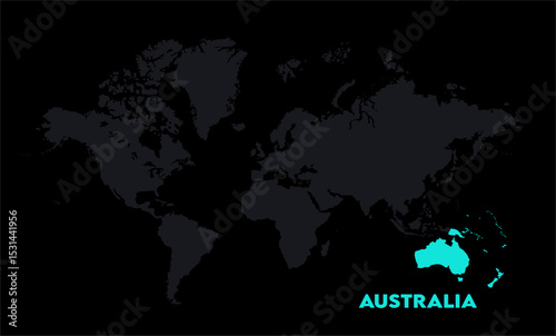 Vector world map with Australia-15, Map of Australia, highlighted on the world map, Australia on the world map, Satellite view, Australia location on the globe.