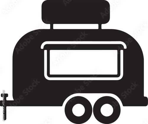 Food trailer silhouette mobile street food cart vector illustration.
