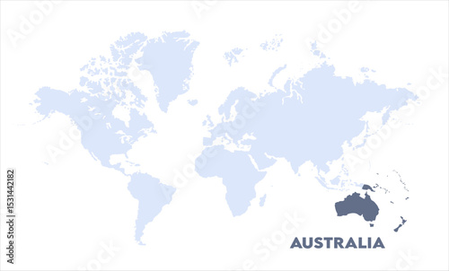 Watercolor world map with Australia-06, Map of Australia, highlighted on the world map, Australia on the world map, Satellite view, Australia location on the globe.