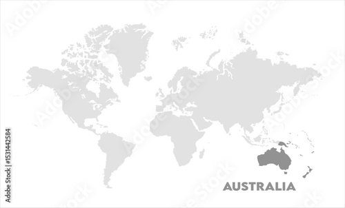 World map with Australia focus-04, Map of Australia, highlighted on the world map, Australia on the world map, Satellite view, Australia location on the globe.
