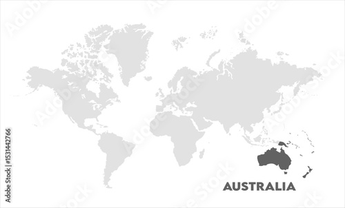 World map with Australia focus-10, Map of Australia, highlighted on the world map, Australia on the world map, Satellite view, Australia location on the globe.