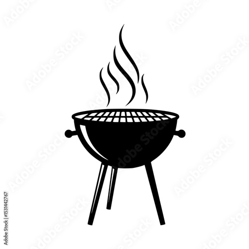 Grill with smoke rising in black silhouette design  