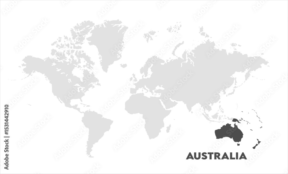 Naklejka premium World map with Australia focus-15, Map of Australia, highlighted on the world map, Australia on the world map, Satellite view, Australia location on the globe.