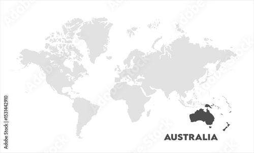 World map with Australia focus-15, Map of Australia, highlighted on the world map, Australia on the world map, Satellite view, Australia location on the globe.