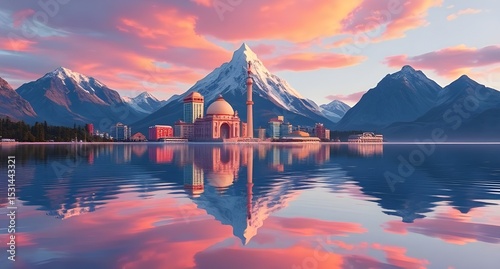 lake in the mountains at sunset