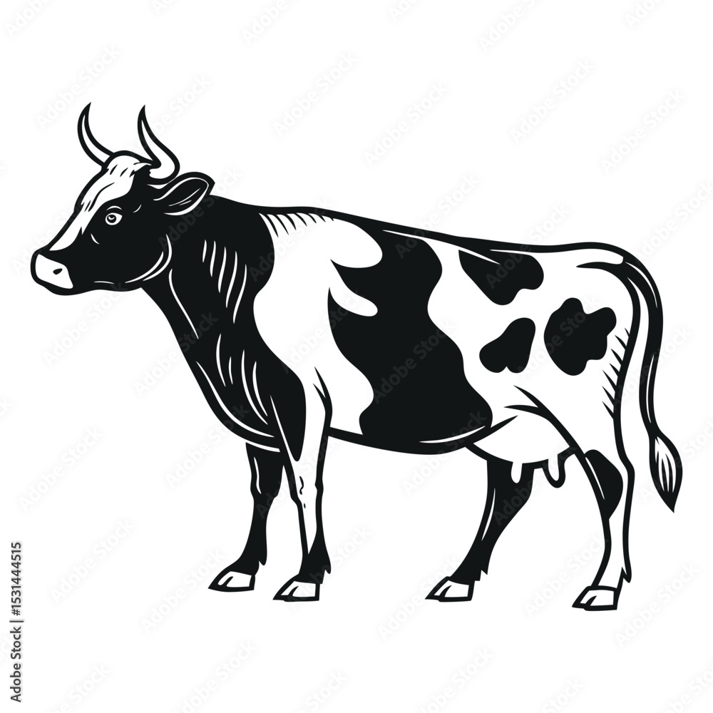 Fototapeta premium Black and White Cow Vector Silhouette Illustration