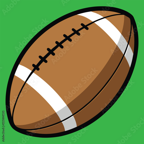 Cartoon Vector Illustration of American Football Ball on Green Background for Sports