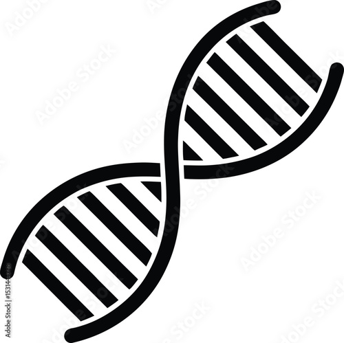 Stylized black and white DNA strand depiction, Silhouette  genetic code visual representation