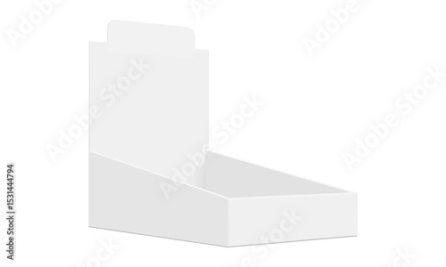 Blank Display Box Mockup, Side Perspective View, Isolated On White Background. Vector Illustration