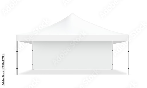 Wide Blank Canopy Tent Mockup Front View, Isolated On White Background. Vector Illustration