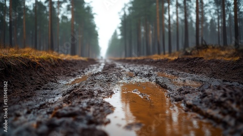 Muddy forest path in soft light