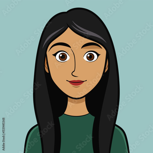 A Pakistani woman in her 20s, with straight, long black hair, showcasing classic beauty and elegance.