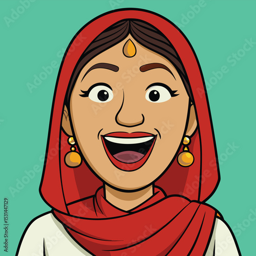 A Pakistani woman in her 30s, with a joyful and celebratory expression, radiating happiness and festivity.